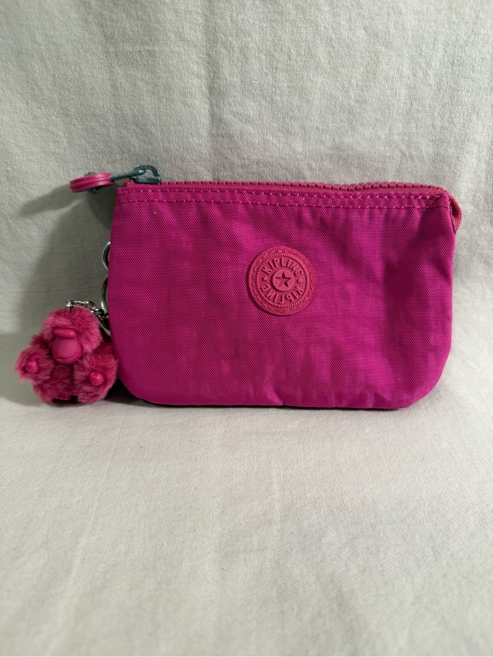 Kipling Hot Pink Zip Pouch with Pom Pom Keyring